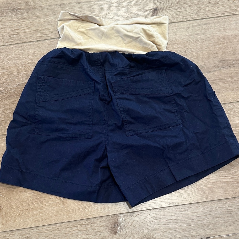 Motherhood Maternity Navy Shorts with Cream Fold-Over Waistband - Picture 4 of 11